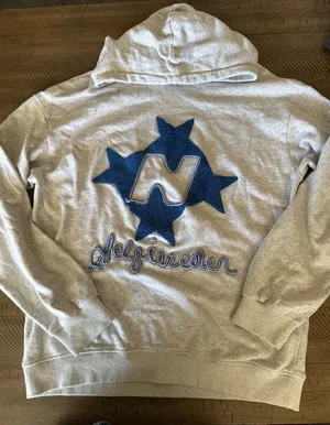 Elfric Eden Heather‎ Grey Chenille Patch Star Graphic Hoodie Med Y2K Streetwear thumbnail 1