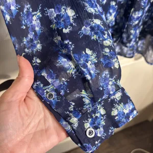 Liz Claiborne Long‎ Sleeve Blouse XL Blue Sheer Floral Button Top Cottagecore thumbnail 4