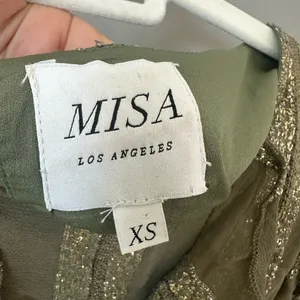 MISA Los Angeles Green/Gold Metallic Sedona Shimmer Ruffled Short Sleeve Blouse thumbnail 3
