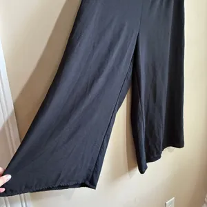 black wide leg trousers elastic and zipper closure women's large casual pants thumbnail 2