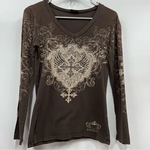 Katydid Long Sleeve cross wings studded rhinestones affliction style Read desc. thumbnail 1