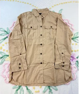 J Crew Tan Utility Button Front Shirt Long Sleeve 100% Cotton Size 4‎ thumbnail 1