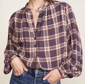 Free People Northern Bound Plaid Popover Button Up Top Small Fall thumbnail 1