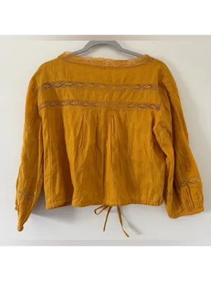 Free People Follow Your Heart Golden yellow Embroidered Lace Blouse size medium thumbnail 13