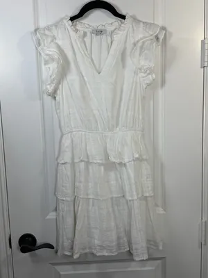 Fate White Cotton V-Neck Tiered Ruffle Mini Dress Size S thumbnail 3
