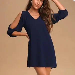 Lulus Shifting Dears Navy Blue Long‎ Sleeve Dress MEDIUM thumbnail 1