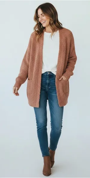 S Listicle Chunky Open-Front Cardigan in Dusty Rose thumbnail 1
