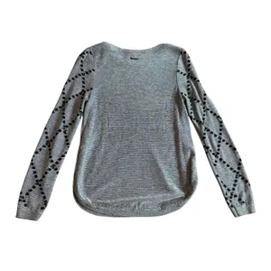 Desigual Grey Pullover Sweater Bohemian Print Stud Stretch Wool Blend Sz Medium thumbnail 6