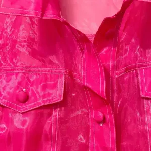 REVOLVE Sample Sheer Shirt in Bright Pink‎ Button Front Barbiecore thumbnail 3