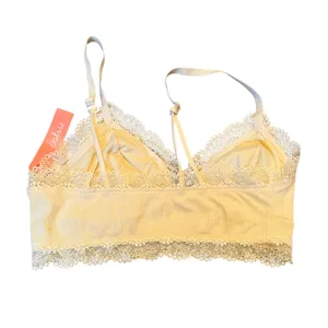 Colsie Lace Trim Camisole Crop Top Bralette Pastel Yellow Loungewear Size L NWT thumbnail 3