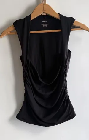 QINSEN Womens Black Ruched Sleeveless Bodycon Tank Top Size M‎ thumbnail 1