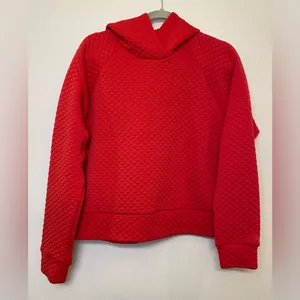 New Balance Women's Quilted Red Heat Cropped Hoodie Sweater Size‎ L thumbnail 3