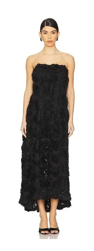 Elliatt Selena Maxi Dress Black Rosette 3D Floral Strapless Gown thumbnail 1