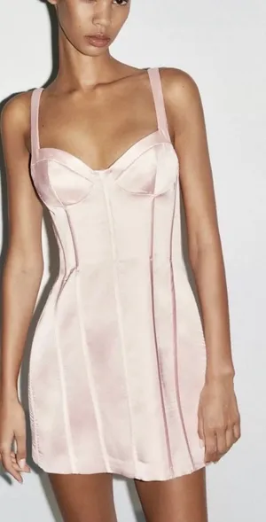 ZARA Pink Satin Dress Mini thumbnail 1