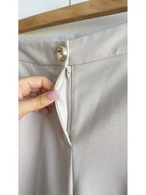 Zara Wide Leg Cropped Pants Cream High Rise Gold Button Stretch XS 24 thumbnail 6