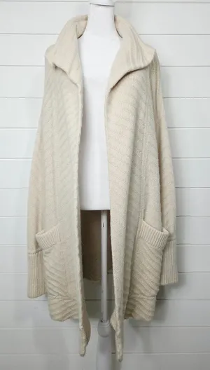 Tahari Cream Open-Front Knit Cardigan Wool Blend Sweater size M thumbnail 1