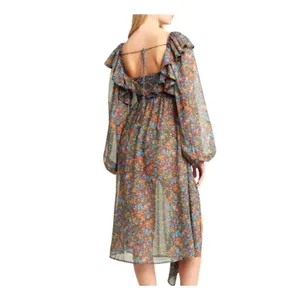 For Love & Lemons Brittany Floral Midi Dress Smocked Ruffle Medium NWT Romantic thumbnail 2
