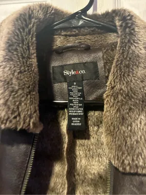 Style & Co. Dark Brown Faux-Leather Jacket with Faux-Shearling Trim thumbnail 2