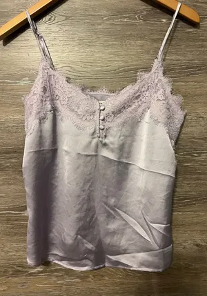 Abercrombie Fitch Blouse Women’s Sz S Lavender Lace Babydoll Top satin thumbnail 1