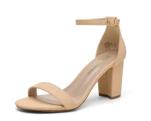Dream Paris Size 10 Nude Open Tor Pump Ankle Strap Chunky Heel Sandal thumbnail 1