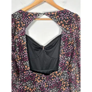 ASOS The Frolic Square Neck Midi Tea Dress With Mesh Sleeves Ditsy Floral Size 6 thumbnail 9