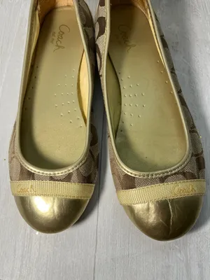 Coach Women's Brown Signature Canvas Ballet Flats with Gold Cap Toe thumbnail 4