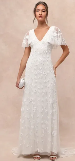 Lulus Safiya White Sequin Flutter Sleeve Maxi Dress Lulus thumbnail 1