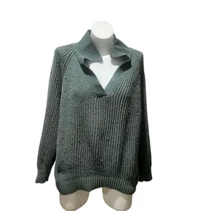 Aerie Women's XS Green Oversized Collared V-Neck Pullover Sweater thumbnail 10