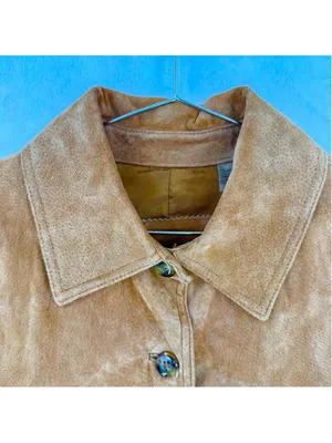 Vtg Tan Genuine Suede Jacket Peplum Button Front Y2K Fall Leather 90s Size 1X thumbnail 3