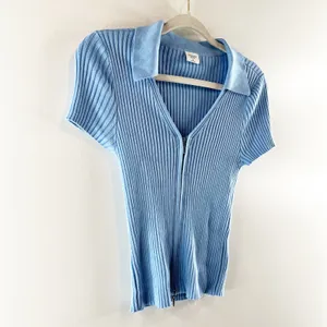 Abercrombie & Fitch Short Sleeve Double Zip Up Collared Polo Sweater Blue Medium thumbnail 5