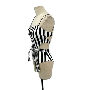 Onia Rumi Black & White Striped Cutout One Piece Swimsuit Belted Size‎ thumbnail 5