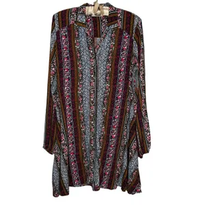 Natural Life‎ M Ansley Boho Tunic Silky Shirt Dress Stripe Button Front thumbnail 7
