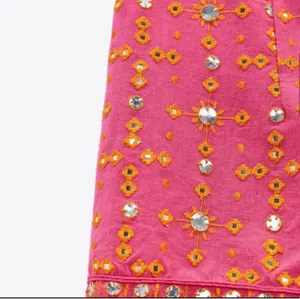 ✨ ZARA Fuchsia Pink Mirror Embroidered Shorts - Boho Festival High-Waisted Size S thumbnail 5