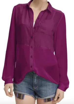 Free People Purple Sheer Best of Both Worlds Button-up Blouse - Size - Small thumbnail 1