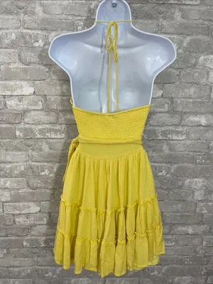 HYFVE Yellow Cutout Halter Tiered Mini Dress thumbnail 2