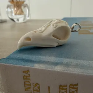 Hand Carved Raven Skull Pendant Sterling Silver thumbnail 2