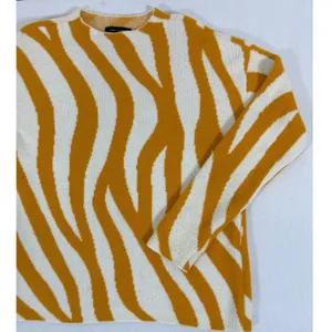 Ann Taylor Womens S Mustard Yellow Cream Zebra Print Fuzzy Crewneck Sweater thumbnail 7