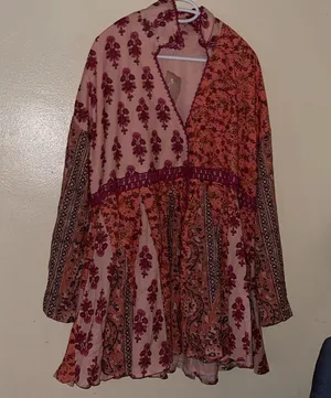 Free People Hazy Baby Mini Dress In Pink Rose Combo Large Nwot thumbnail 9