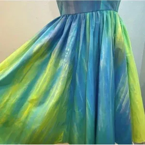 Vintage‎ Handmade Halter Dress Blue Green Watercolor Fit and Flare Fairy Dress 4 thumbnail 10