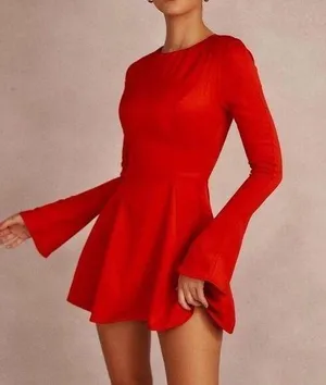 House of CB Fit and Flare Long Sleeve Satin Mini Dress S - Red thumbnail 1
