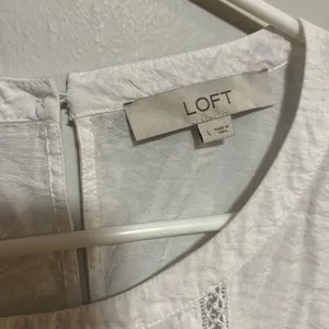LOFT Textured White Blouse with Ruffle Detail thumbnail 3