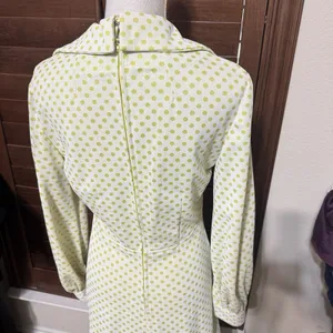 Vintage Maxi Dress 70s Yellow Polka Dot Homemade Prom Dagger Collar Mod‎ Sz S thumbnail 7