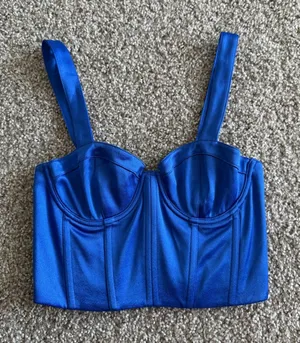 Alice + Olivia Jeanna Bustier Smocked Crop Top in Royalty Size 0 thumbnail 1