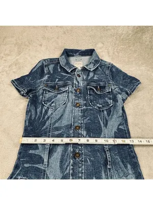 Guess Stella Shirt Dress Womens Small Blue Denim Botanical Tie Belted Waist thumbnail 6