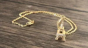Zara Gold Plated Paris Eiffel Tower Necklace Charm Pendant with Rhinestone Crystals thumbnail 1