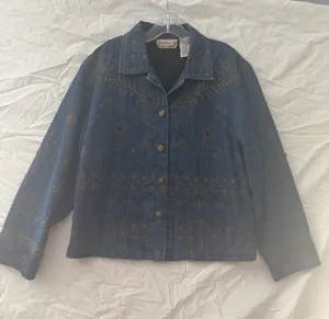 New Direction Vintage Boho Denim Jacket with Embroidery - Dark Blue thumbnail 1