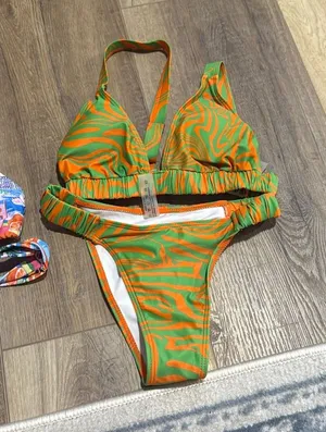 Girls Green & Orange Swirl bikini thumbnail 1