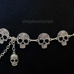 Silver Y2K Gothic Skull Link Waist Chain Belt, Fits 16 to 40 Inches, X7GA1375 thumbnail 5