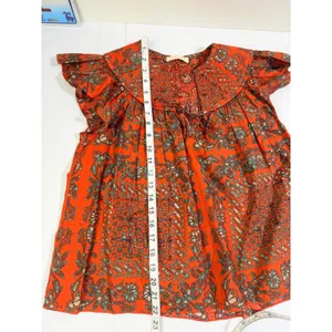 Ulla Johnson Kosta Top Printed V-Neck Blouse Ruffle Flutter Sleeve Orange XS 0 thumbnail 7