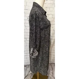 Lou & Grey Ann Taylor Loft Mottled Black White Mod Shift Henley Dress Large thumbnail 3